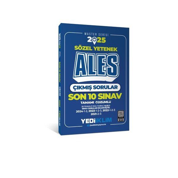 Yediiklim Yayınları 2025 ALES Sözel Yetenek Son 10 Sınav Tamamı Çözümlü Çıkmış Sorular(28 Temmuz 2024/Ales-2 Ekli)