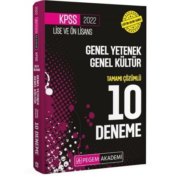 Pegem Yayınları 2022 KPSS Lise ve Önlisans Adayları İçin Tamamı Çözümlü 10 Deneme