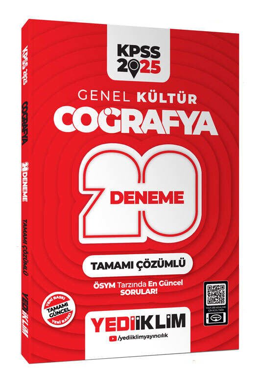 Yediiklim Yayınları 2025 KPSS Genel Kültür Coğrafya Tamamı Çözümlü 20 Deneme
