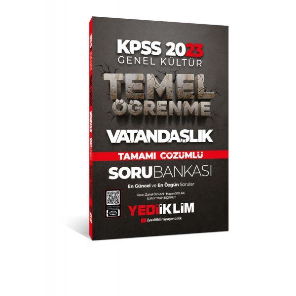 Yediiklim Yayınları 2023 KPSS Genel Kültür Temel Öğrenme Vatandaşlık Tamamı Çözümlü Soru Bankası