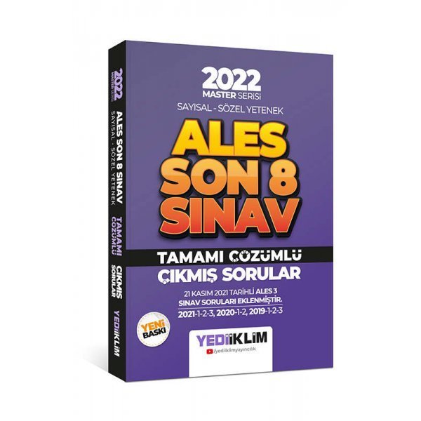 Yediiklim Yayınları 2022 Master Serisi ALES Sayısal Sözel Yetenek Son 8 Sınav Tamamı Çözümlü Çıkmış Sorular