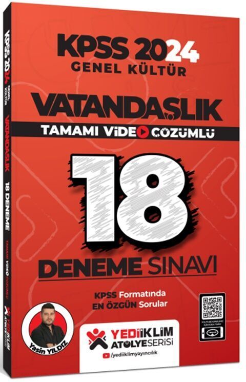 Yediiklim Yayınları KPSS 2024 Genel Kültür Vatandaşlık Tamamı Video Çözümlü 18 Deneme Sınavı