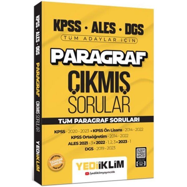 Yediiklim Yayınları 2024 KPSS ALES DGS Paragraf Konularına Göre Tamamı Çözümlü Çıkmış Sorular