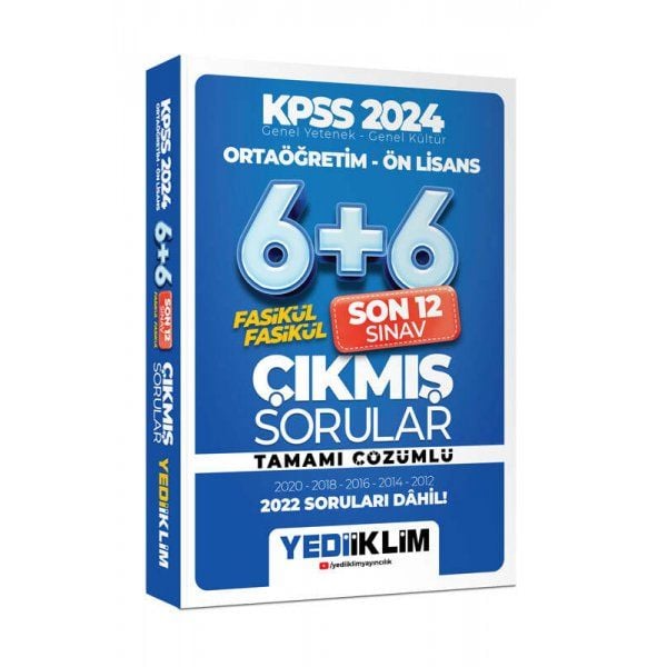 Yediiklim Yayınları 2024 KPSS Genel Yetenek Genel Kültür Ortaöğretim - Ön Lisans Fasikül Fasikül Son 12 Sınav Çıkmış Sorular