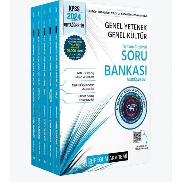 Pegem Yayınları 2024 KPSS Genel Yetenek Genel Kültür Ortaöğretim Tamamı Çözümlü Soru Bankası Modüler Set