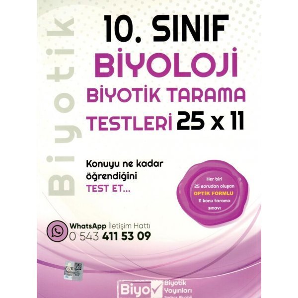 Biyotik Yayınları 10. Sınıf Biyoloji 25 x 11 Biyotik Tarama Testleri